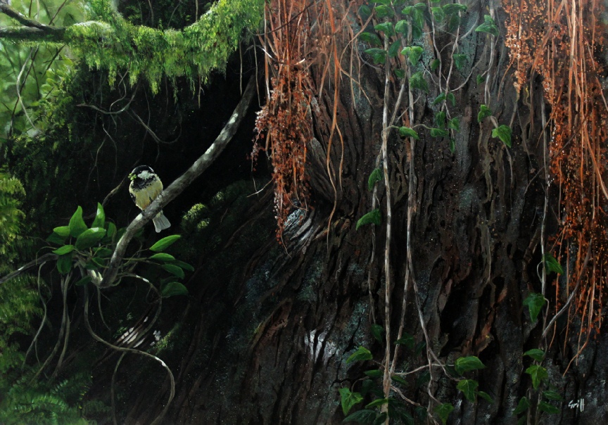 coal_tit_golitha_falls_cornwall_original_painting_Ian_Griffiths