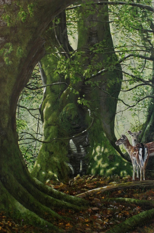 Fallow_deer_woodland_glade_original_painting_by_ian_griffiths